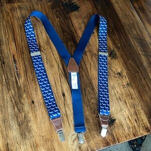 Gillmons Like New Preppy OS Fits All Novelty Print Whale Navy Brown Suspenders